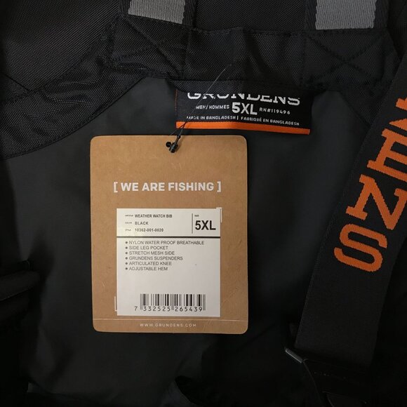 GRUNDENS - MEN'S 5XL - BLACK WATER PROOF SIDE LEG POCKET WEATHER RAIN BIBS - Picture 7 of 8